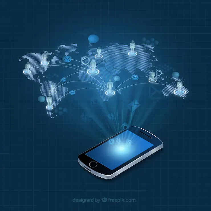 Mobile phone with world map infographic