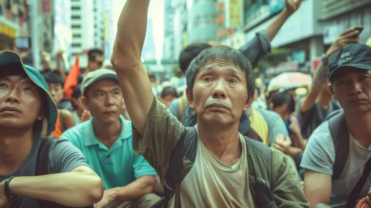 Group workers organizing protest