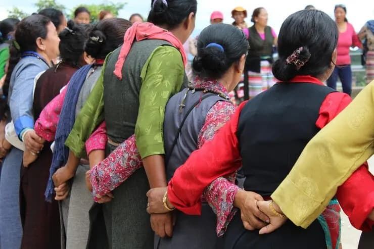 Rear view folk dancers